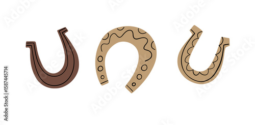 Cowboy accessories set. Western boots, shoes, hat, plants, animals, sheriff star. American country fashion. Flat style vector illustration
