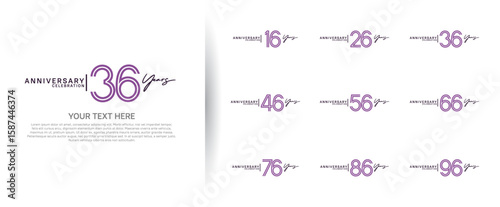 logo anniversary set. purple and black color on white background for special event