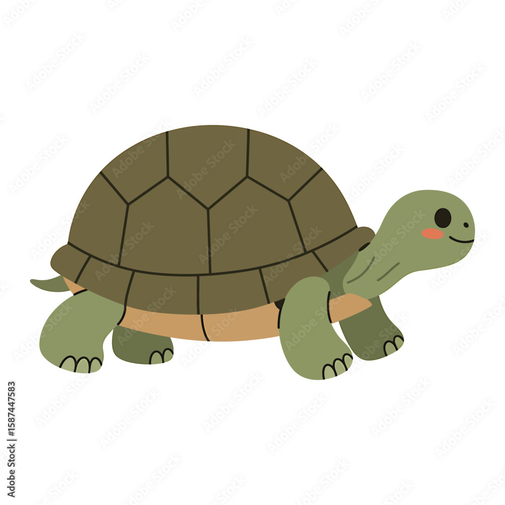 Obraz premium A cute cartoon turtle with a brown shell, isolated on white background