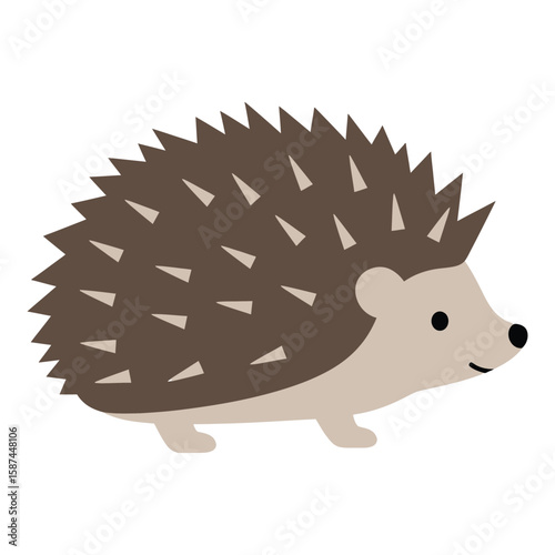 A cute cartoon hedgehog with brown spikes, isolated on white background
