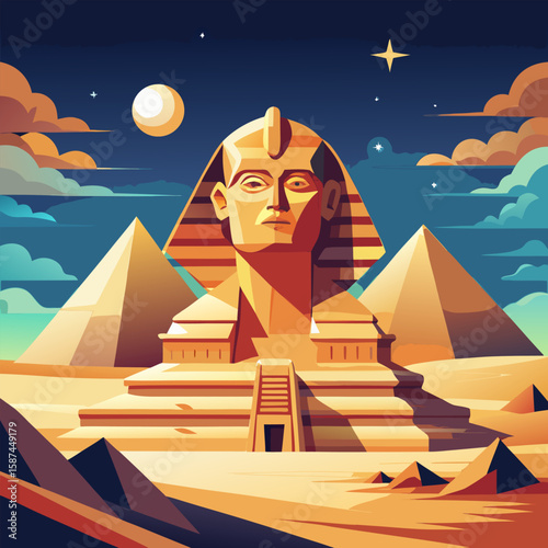 vector illustration of sphinx and pyramids