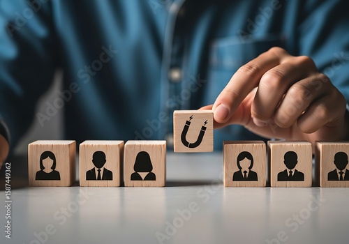 Attracting the best talent with a powerful magnet symbolizing recruitment strategy success