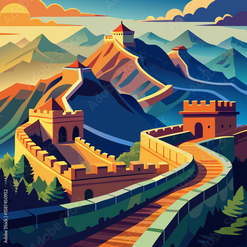 vector illustration of the great wall of china