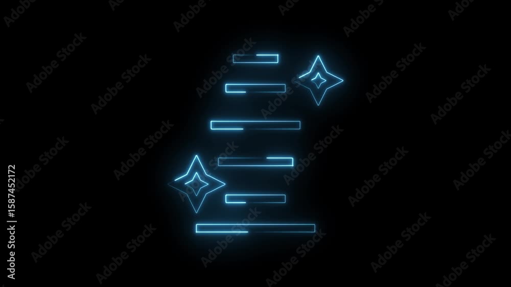 Glowing neon data bars and starbursts on black background abstract technology animation Glowing neon data bars and starbursts on black background abstract technology animation
