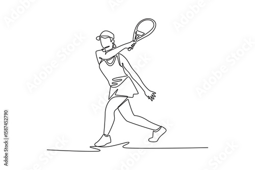 Caucasian sporty woman practicing her forehand. padel concept. Single line draw design. Vector graphic illustration