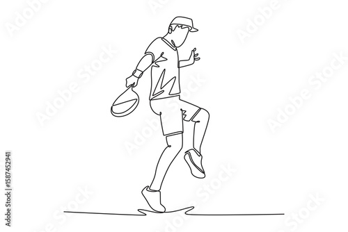Champion. Young man, padel tennis player. padel concept. Single line draw design. Vector graphic illustration