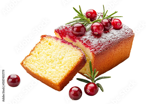 Square Cheesecake with Rosemary Garnish and Cranberries