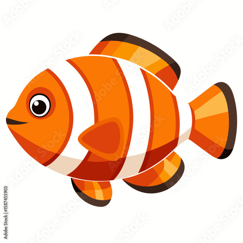A cute clownfish graphic with vibrant colors and playful design suitable for children's books and marine-themed projects.