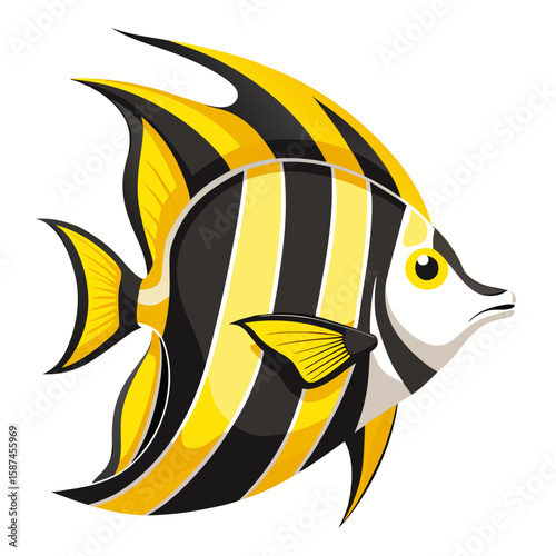 Striking tropical fish features an eye-catching yellow and black striped design, perfect for vibrant graphics and artistic expressions.