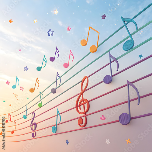 colorful music notes 3d rendering