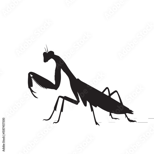 Praying Mantis Silhouette Art Minimalist Insect Vector Illustration - Elegant Insect Silhouette Design for Print and Digital Media