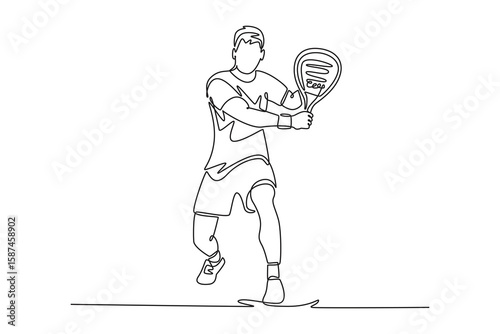 man playing Padel tennis player. padel concept. Single line draw design. Vector graphic illustration