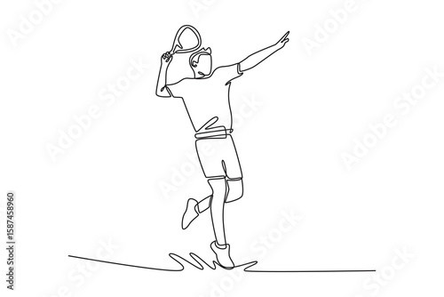 Padel tennis player smashes the ball. padel concept. Single line draw design. Vector graphic illustration