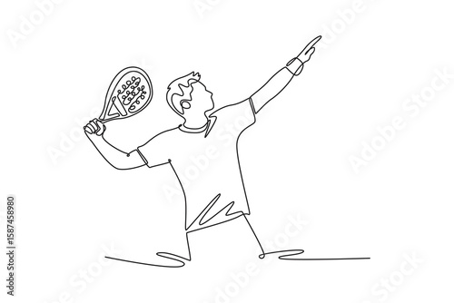 man playing Padel tennis player. padel concept. Single line draw design. Vector graphic illustration