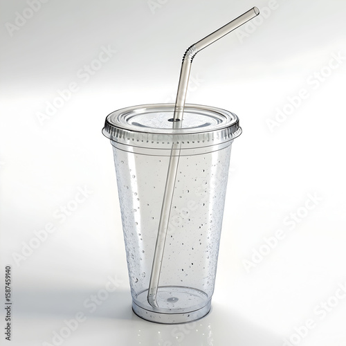 empty transparent plastic cup with pipe 3d rendering