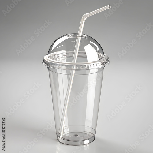 empty transparent plastic cup with pipe 3d rendering