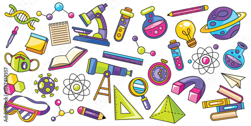 Set of hand drawn chemistry and science vector illustration
