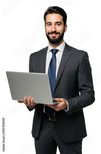 笑顔のビジネスマン ノートPCを持つ
