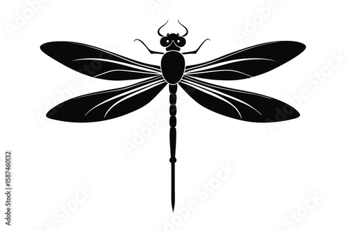 Detailed hand drawn dragonfly black silhouette vector icon isolated on white background