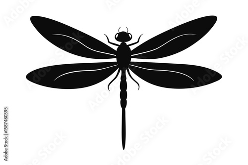 Detailed hand drawn dragonfly black silhouette vector icon isolated on white background