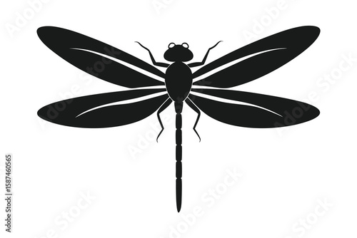 Detailed hand drawn dragonfly black silhouette vector icon isolated on white background