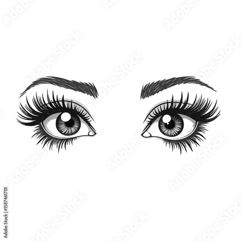 Dramatic expressive eyes with long lashes and defined eyebrows vector