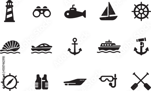 Nautical icons collection isolated on transparent background