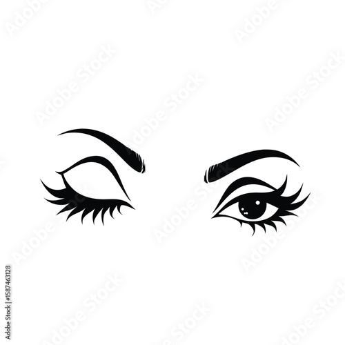 Black Eyes With Long Lashes And Arched Eyebrows eyelashes white