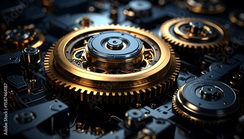 Wallpaper Mural Intricate Golden Gears: A Symphony of Precision Engineering Torontodigital.ca