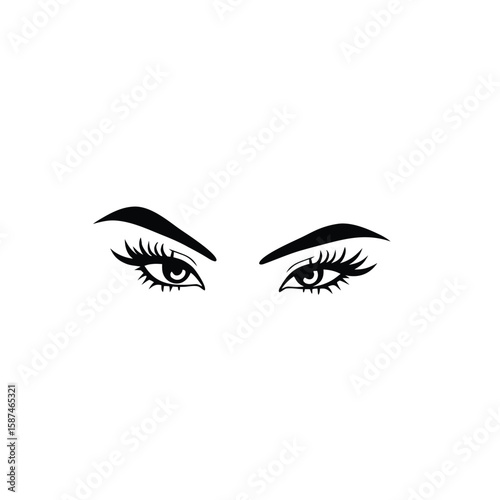 Black outlined eyes with long lashes and arched eyebrows vector