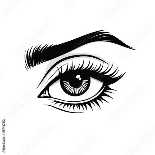 Black and white graphic of a woman's eye with long lashes and eyebrow female beauty