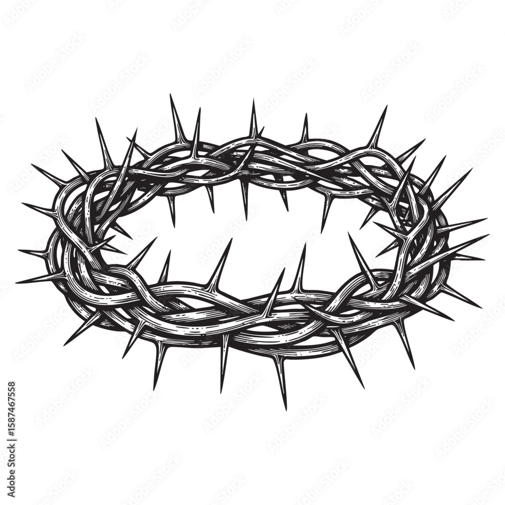 Fototapeta premium Crown of thorns religious woodcut engraving vector illustration