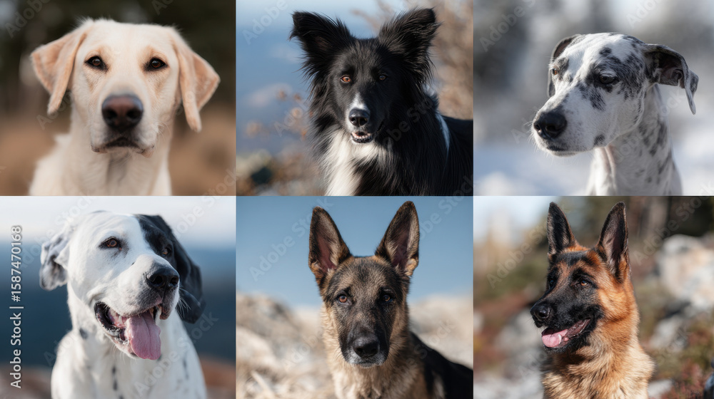 Fototapeta premium diverse collection of dog breeds showcasing their unique characteristics and traits
