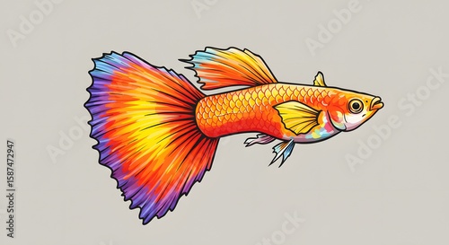 Vibrant Cartoon Guppy Fish Illustration on Neutral Background