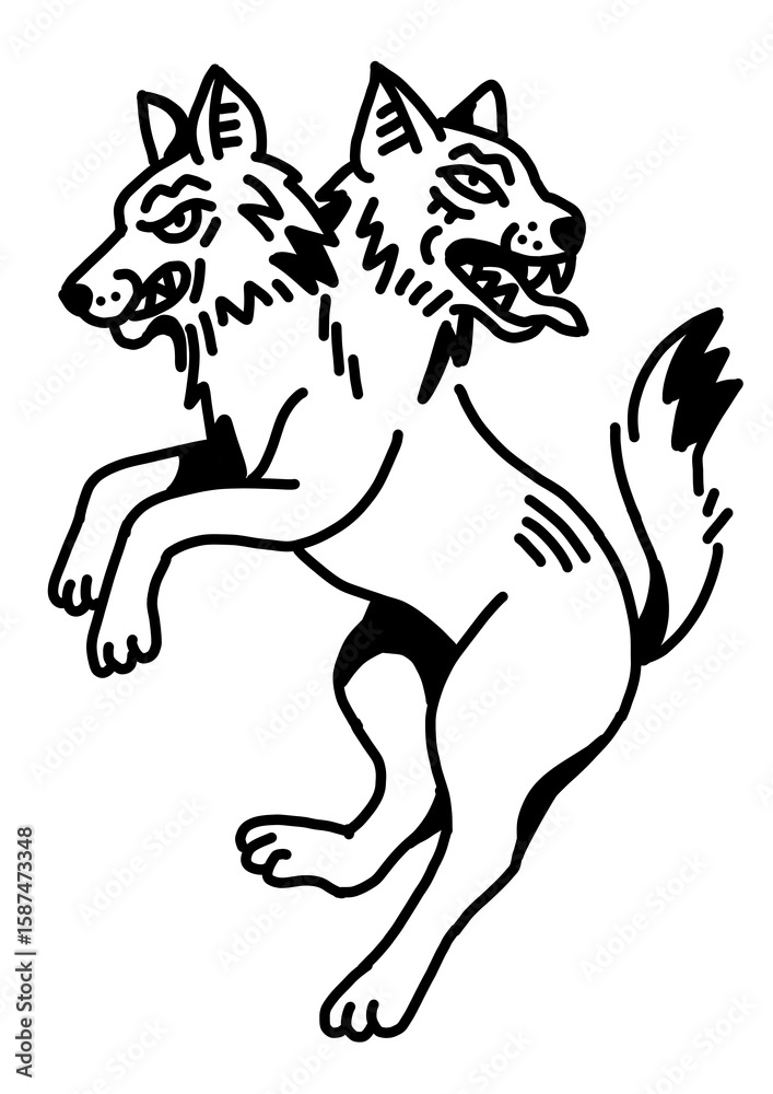 Fototapeta premium Cerberus inspired creature, striking monochrome graphic design