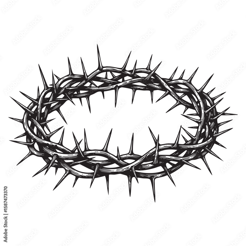 Fototapeta premium Crown of thorns religious woodcut engraving vector illustration