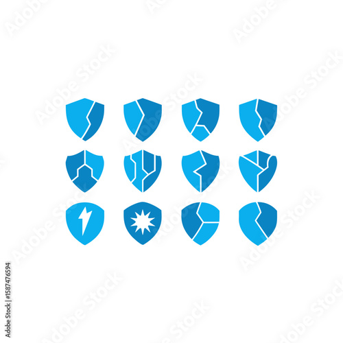  different broken shield icons set
