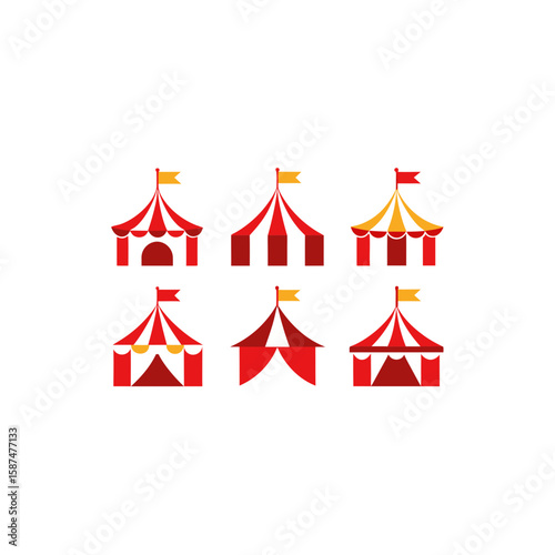  different circus tent icons set 