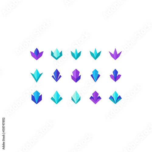 different crystalized vine icons set 