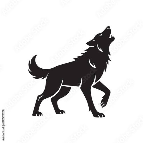 Elegant Silhouette A Majestic Wolf Howling at the Moon, evoking untamed wilderness and the mystery of the night with this artistic black and white portrayal