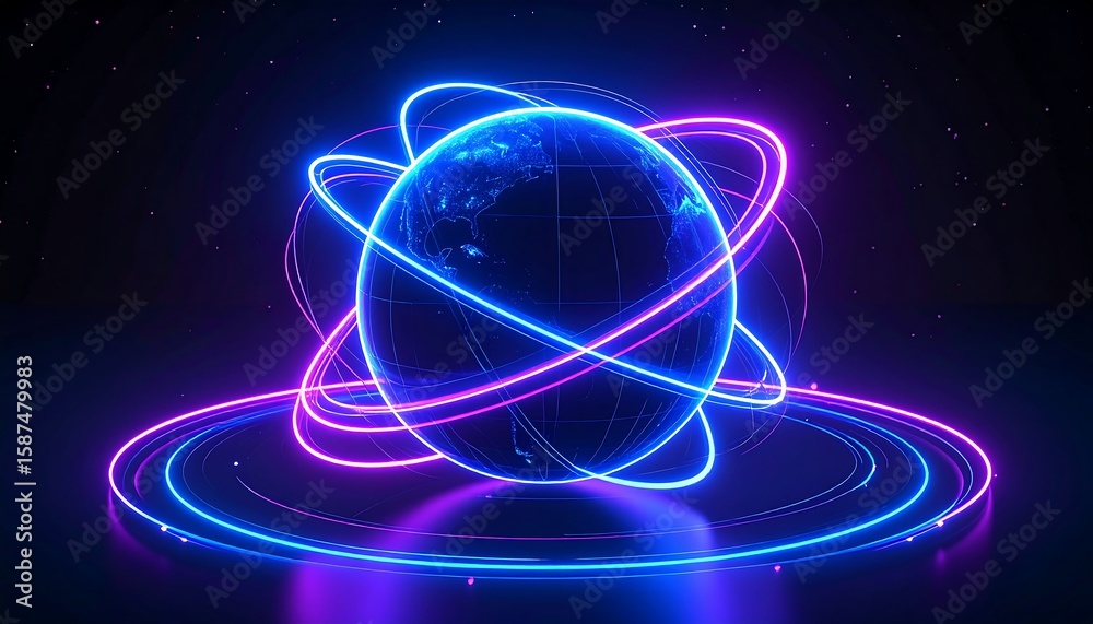 Obraz premium Neon Earth Orbiting