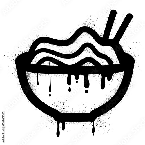 Noodle bowl graffiti with black spray paint splashes