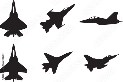 Silhouettes of Military Fighter Jets in Vector Style