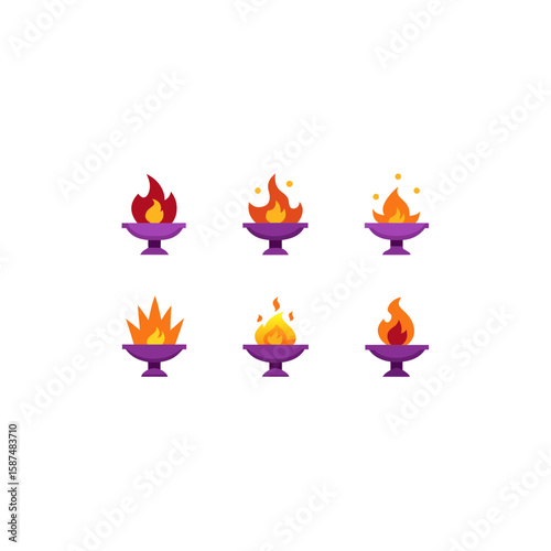 15 different mystic flame brazier icons set 