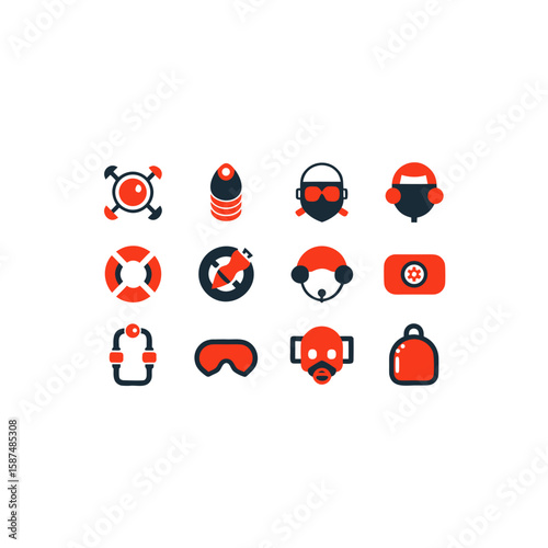 different scuba diving regulator icons set 