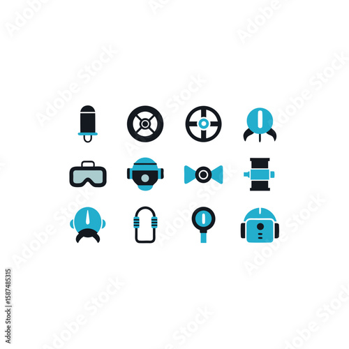  different scuba diving regulator icons set