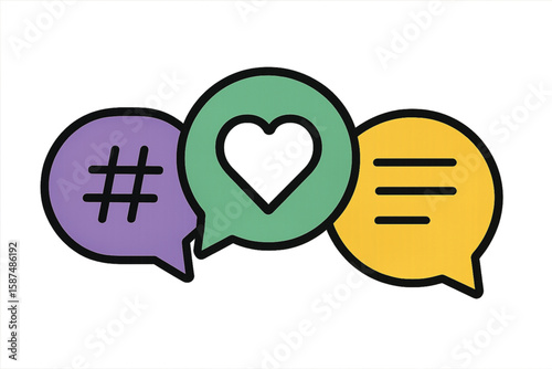 hastag like and comment icon