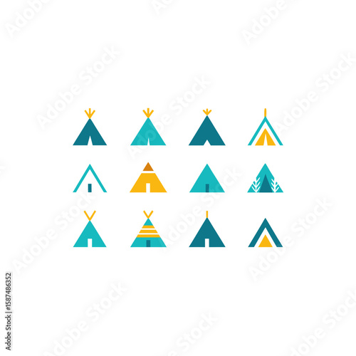 different tipi tent icons set