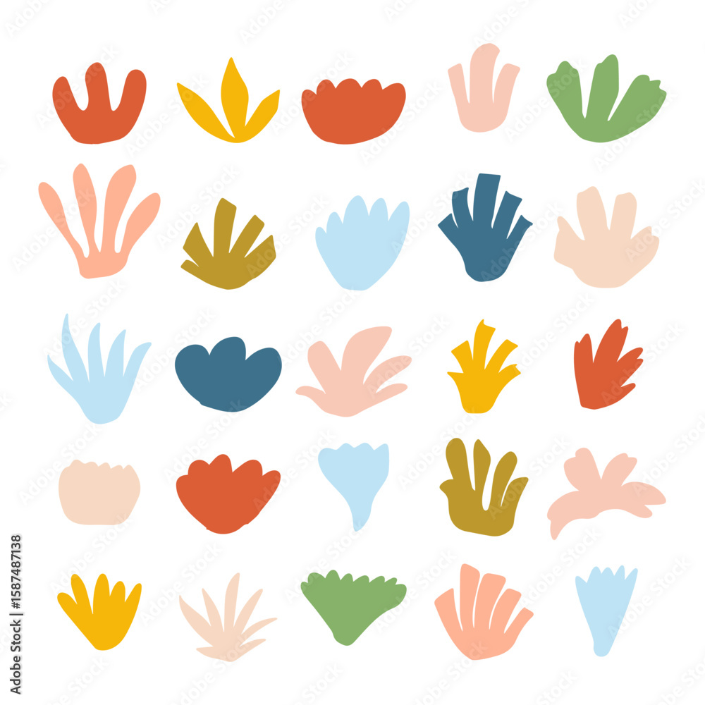 Fototapeta premium Set of hand drawn flower doodles in colorful flat style collection. Botanical, botany Perfect for spring, kids’ projects, stickers, invitations, and playful graphic design. Vector illustration