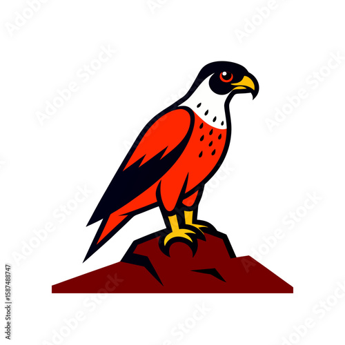 falcon perched on mountain rock hand drawn 